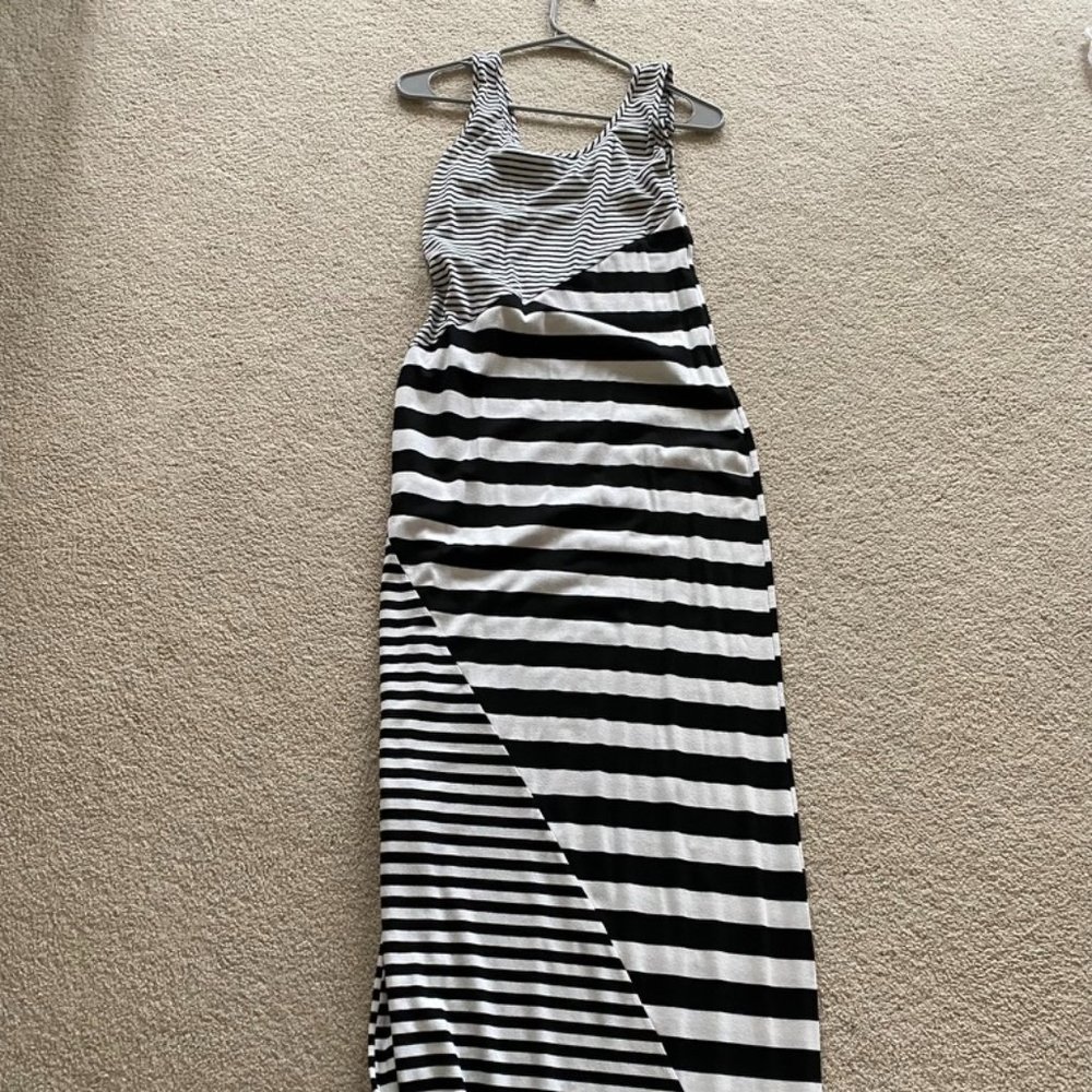 Aqua Black and White Stripe Tank Maxi Dress Sz s